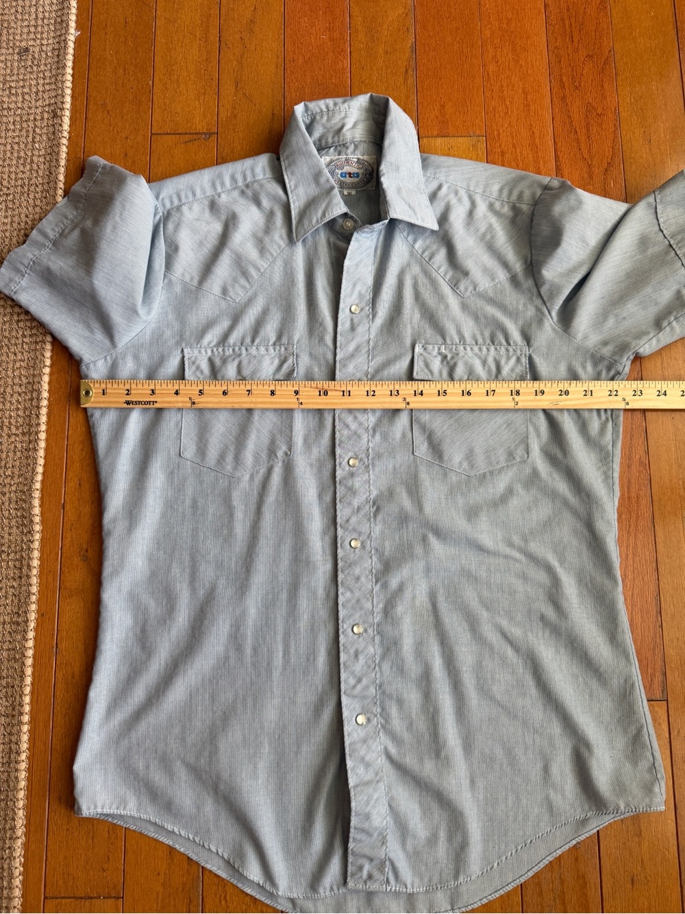 Vntg Authentic ata Western Wear Pearl Snap Short Sleeve Shirt Men’s Large Blue - Picture 7 of 7